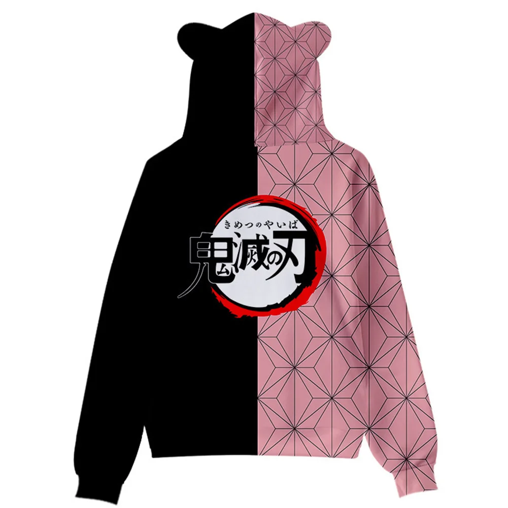 Dämon Cos Slayer Nezuko Cosplay Hoodie mit Ohr Pullover Sweatshirt Streetwear für Männer Frauen Nezuko Kleidung Fantasia Anzug