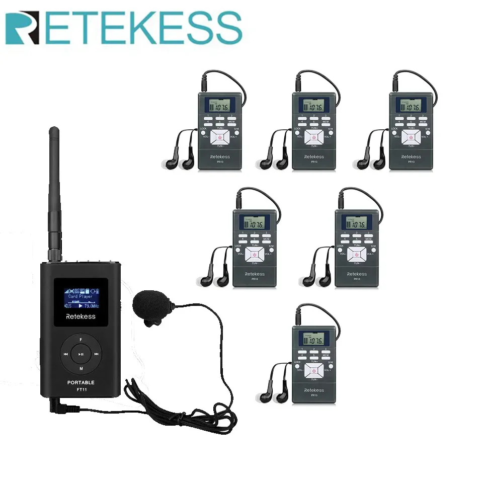 

Retekess FT11 FM Transmitter + 6pcs PR13 FM Radio Receiver Voice Transmission System For Tour Guide Meeting Training Church