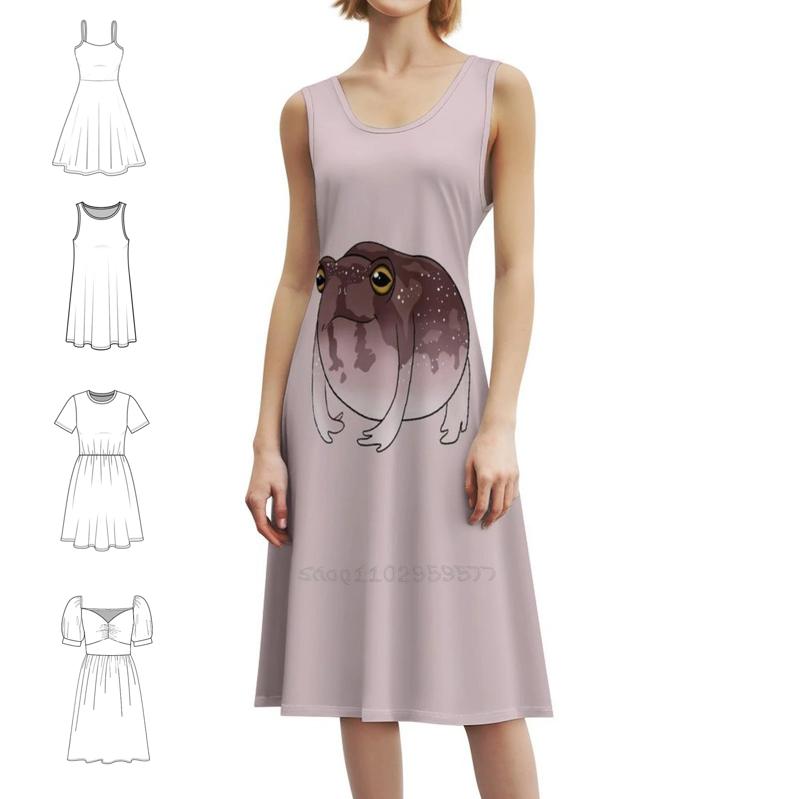 لطيف يبتسم الصحراء المطر الضفدع المرأة الشارع الشهير فستان الحفلات العصرية طباعة نادي الملابس للإناث الضفدع يبتسم الصحراء الضفدع #1