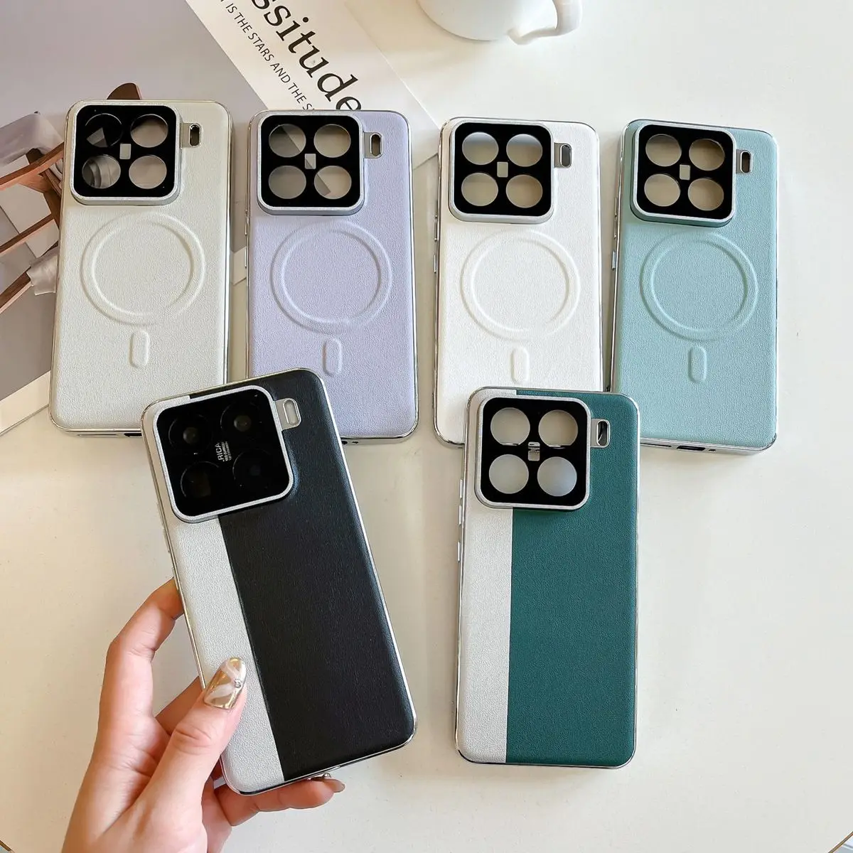Untuk Xiaomi MI 15 14 Pro Casing Magnet Sederhana Mewah Berlapis Penutup Belakang Kulit untuk Xiaomi MI 14 15 Bumper Bingkai Kamera Logam