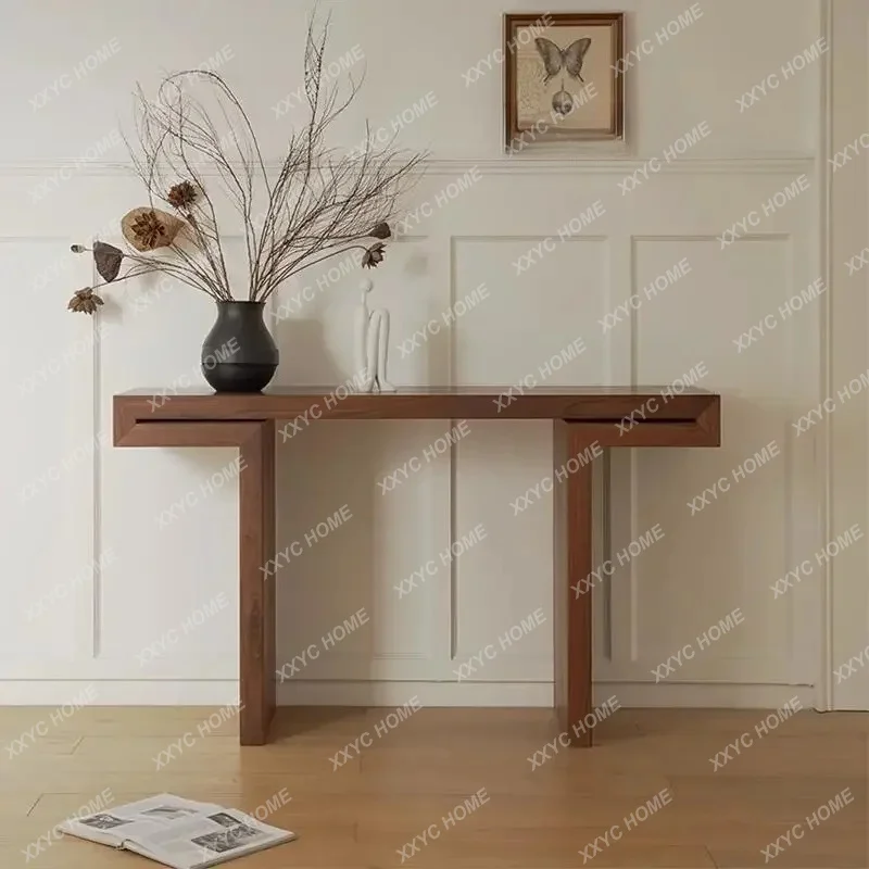 

Black Walnut Entrance Table Italian Minimalist Log Style Entrance Platform Against The Wall Corridor