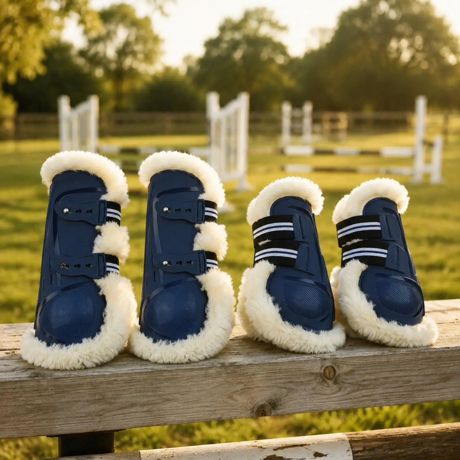 4 Pieces Hard PU Shell Horse Leg Boot Padded Horse Leg Boot with Artificial Wool Lining Adjustable