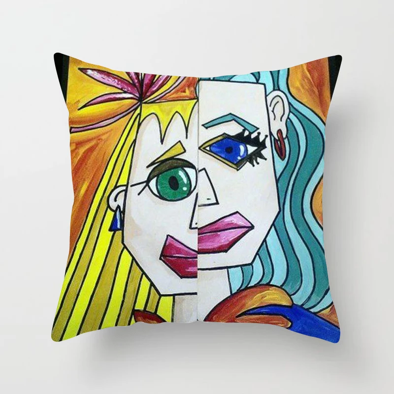 Abstract Woman Pillow Art case Sofa Decoration Polyester  Picasso Oil Painting Print