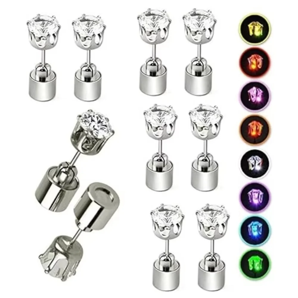 2-100pcs Colorful LED Luminous Studs Square Zircon Earrings Men Women Bar Rave Wedding Party Ear Stud Jewelry Glowing Earring