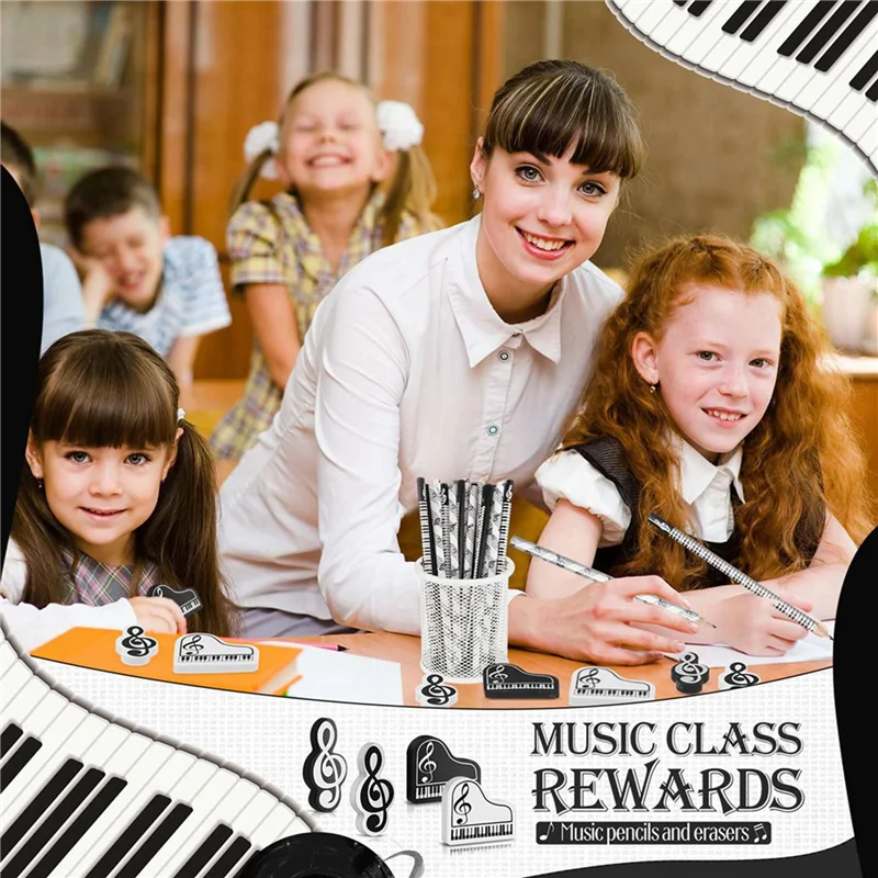 Music Pencils Music Note Pencil With Music Themed Erasers Wood Pencils Bulk Keyboard Fun Pencils Erasers Gift (120 Pcs)