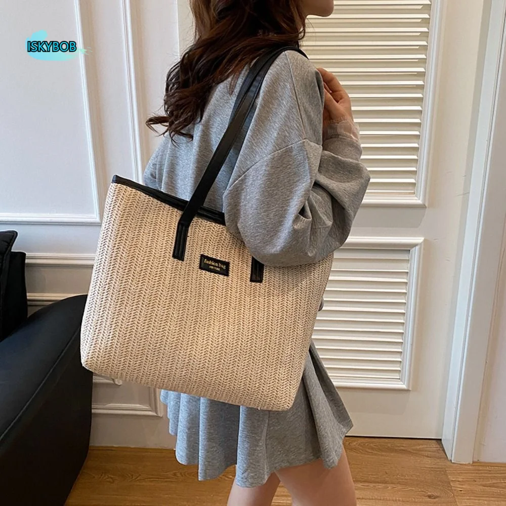 

Fashion Summer Weave Straw Bag Leisure Casual Straw Shoulder Bag Beach Boho Tote Bag for Women