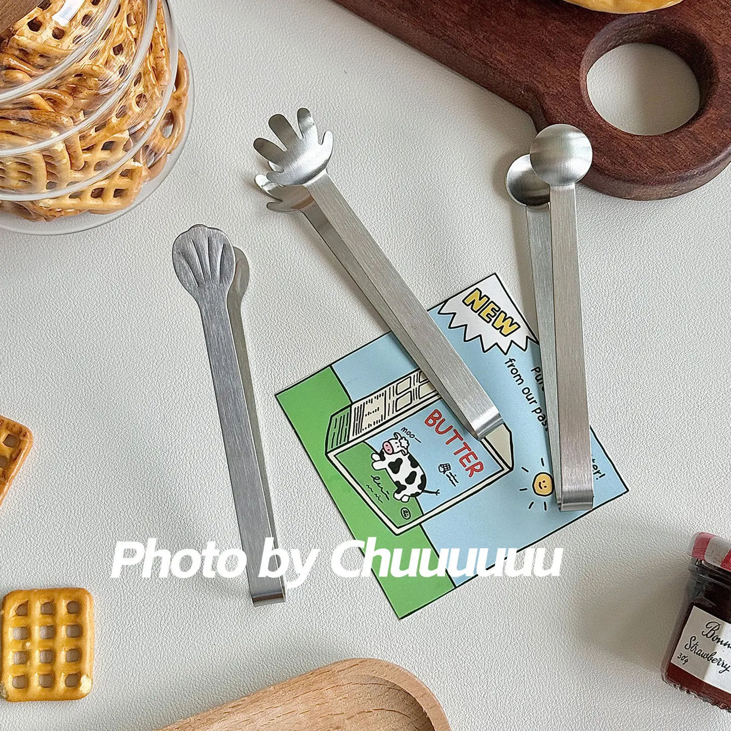 Stainless steel clip for snacking not dirty hands cute little hands seashells ice clips cookies potato chips kitchen candy clips