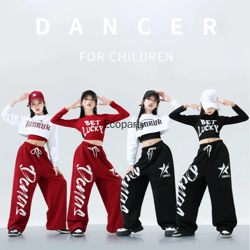 

Группа для девочек K-pop, модная одежда для джазовых танцев, укороченный топ с буквенным принтом, спортивные брюки для бега, детская уличная одежда в стиле хип-хоп