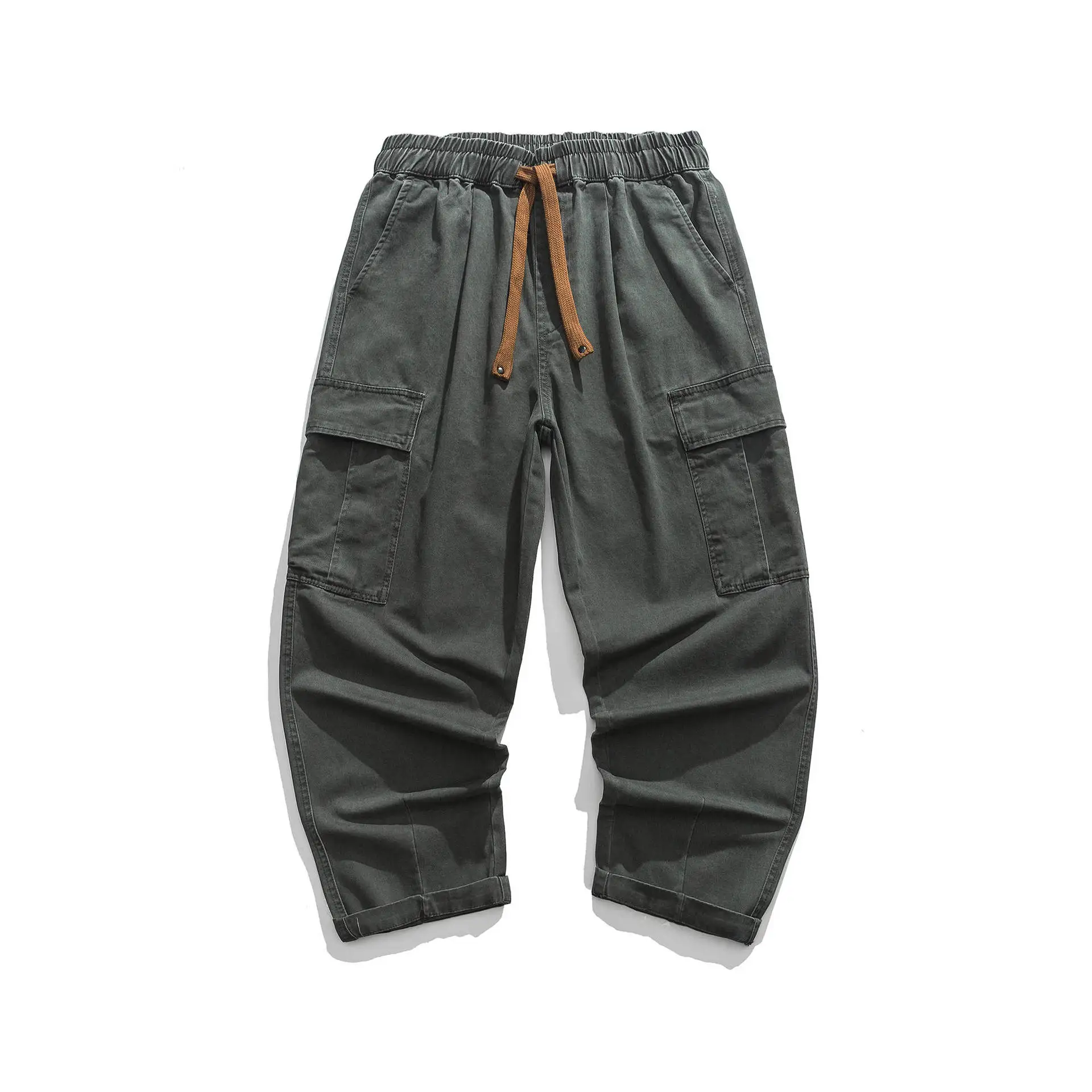 

Men's American Heavyweight Amekaji Cargo Pants - Spring Autumn Drawstring Straight Leg Loose Retro Casual Trousers