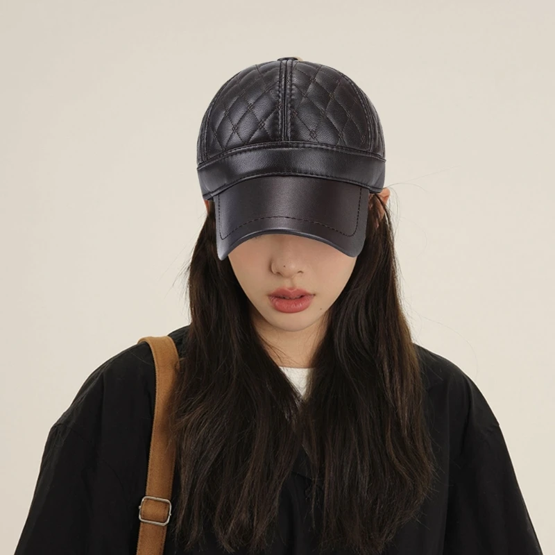 Adjustable Size PU Leather Baseball Hat with Earflaps for All Head Circumferences