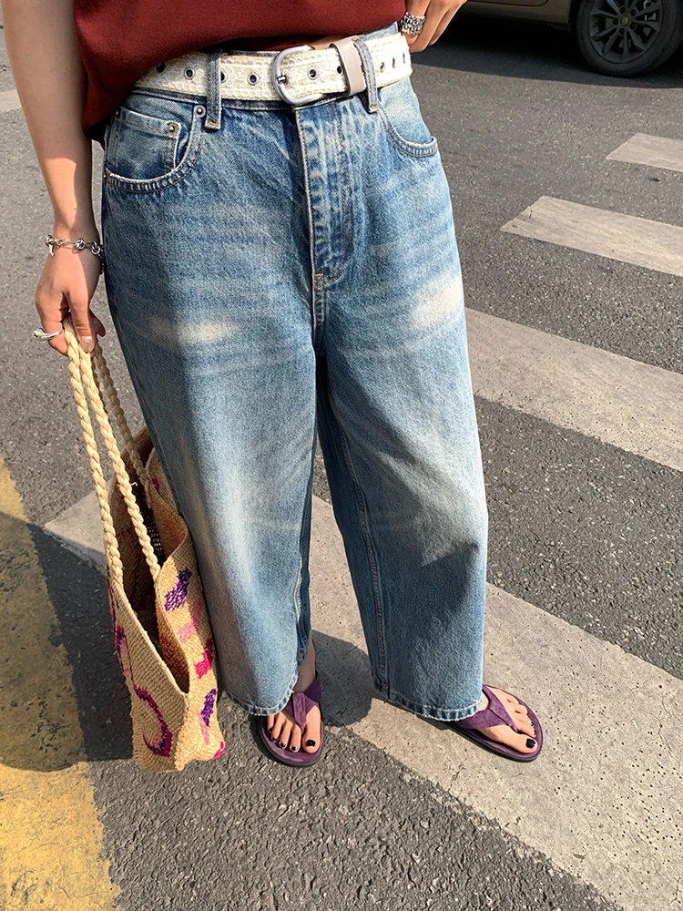 

Широкие джинсы с высокой талией, женские новые брюки свободного кроя 2025 года, дизайнерские джинсы с девятью очками, джинсы с завышенной водой