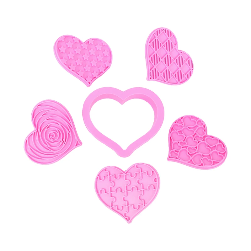 6pcs Heart Shape Stamp Polymer Clay Cutting Mold Valentine\'s Day Rose Pattern Embossing Texture Decoration Pottery Tools