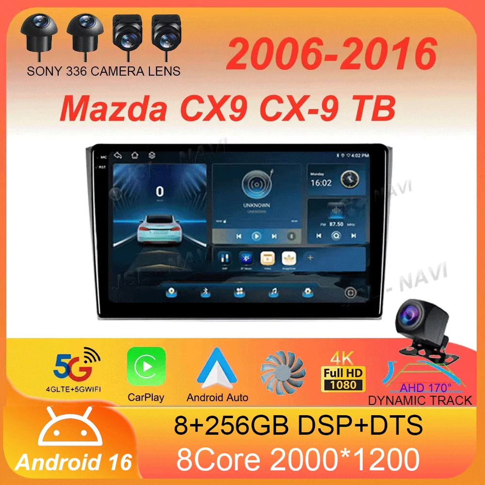 For Mazda CX9 CX-9 TB 2006 2007 2008 2009 2010 2016 Car Radio Android 16 Carplay Auto Multimedia Player Video Stereo WIFI+4G DSP