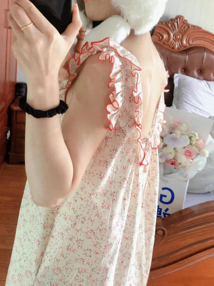 Douce chemise de nuit florale pour femme, vêtements de nuit baggy doux et doux, vêtements pour étudiants assortis, décontracté, Ulzzang, maison