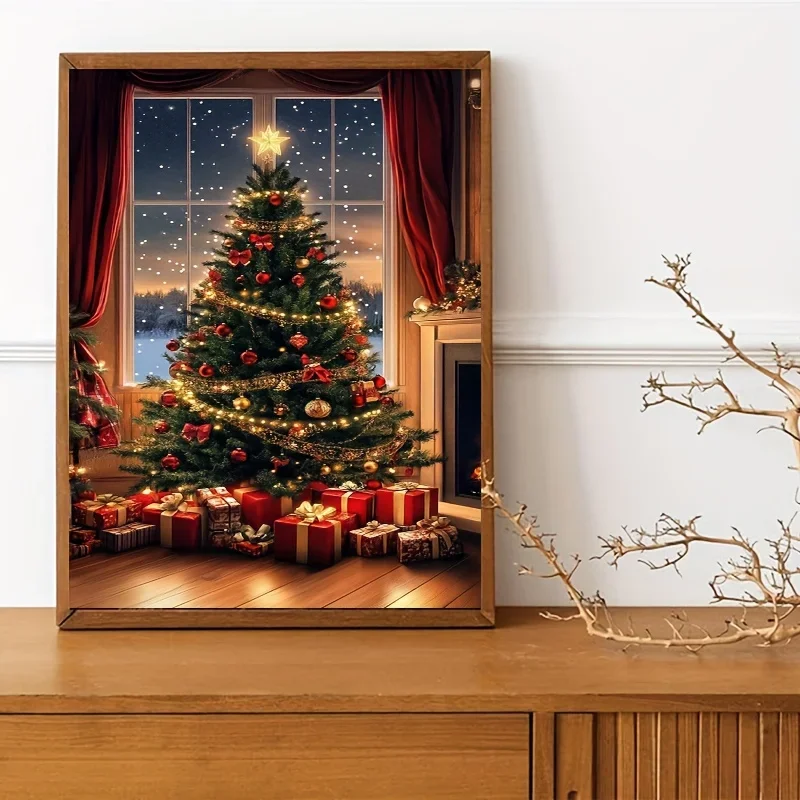 Professional Art Use A Digital Oil Painting Kit Titled 'Gift Feast Under The Christmas Tree', Designed for Numbered Painting. Th