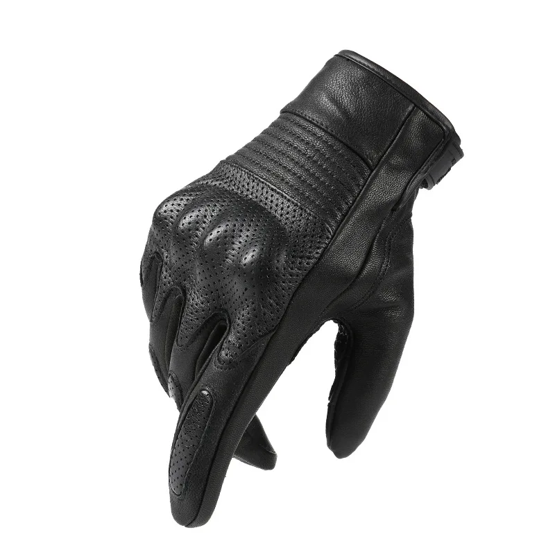 New Classic Retro Sheepskin Leather Motorcycle Full Finger Gloves Motorbike Locomotive Gloves Touch Screen Guantes Moto Gloves