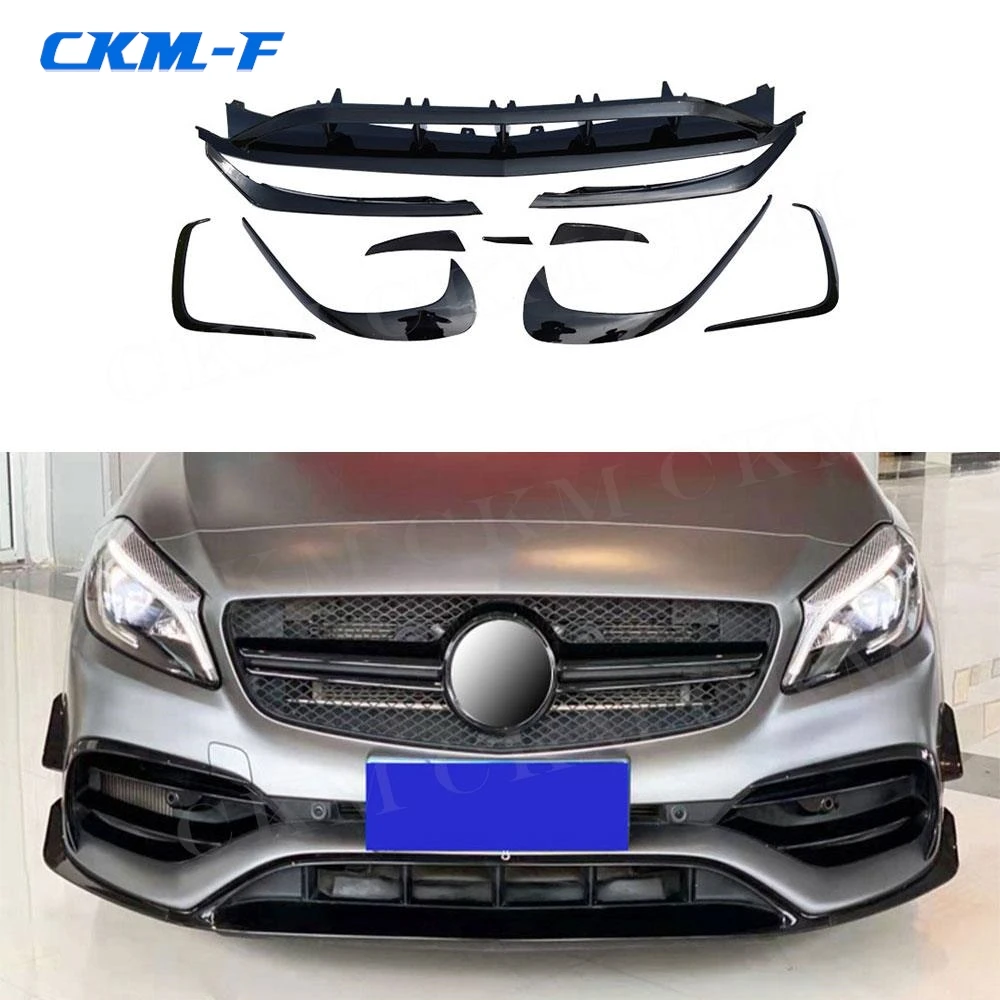 

Gloss Black Front Lip Spoiler Splitters For Benz A Class W176 A200 A250 A45 AMG 2016+ ABS Car Side Canards Trims Decoration