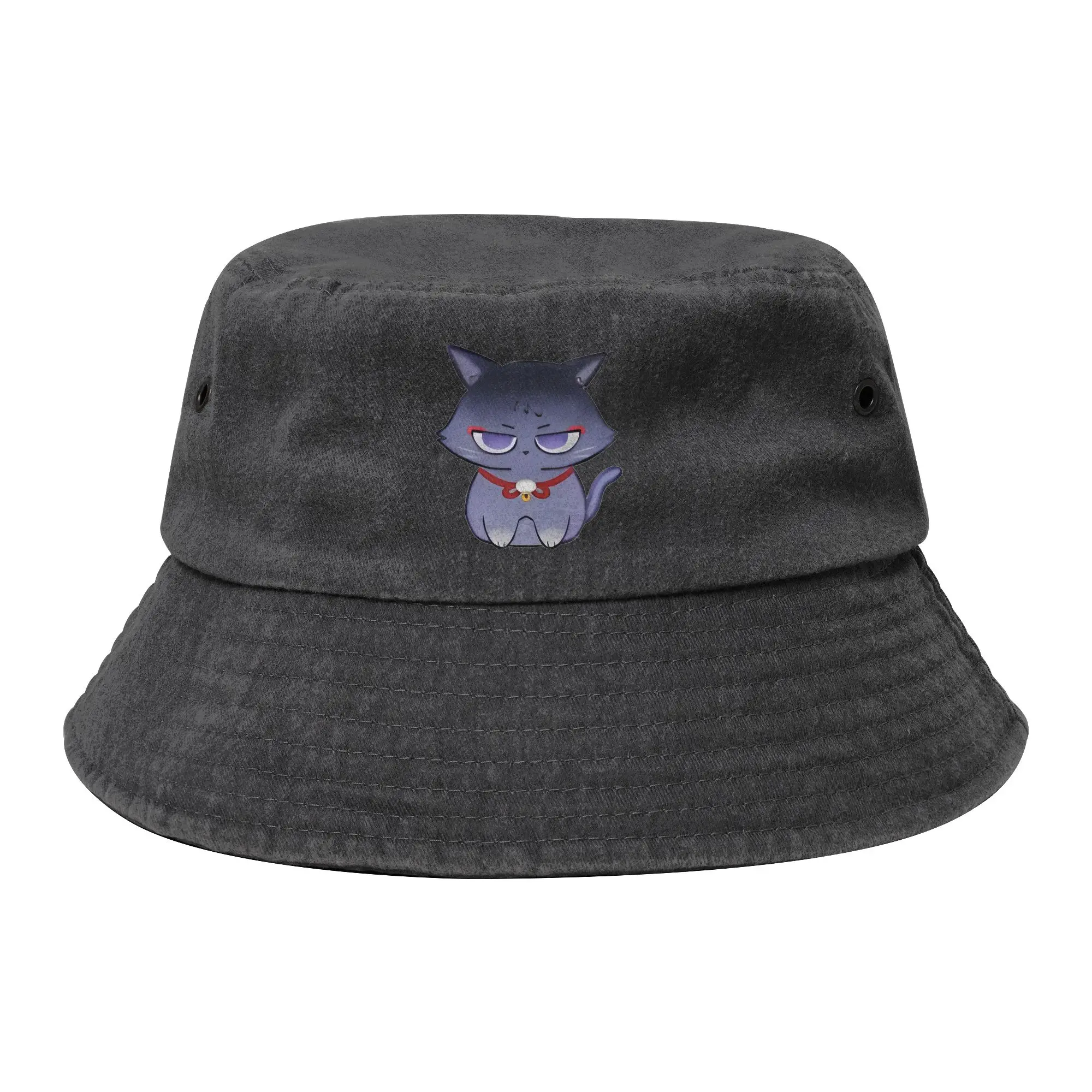 Men Women Distressed Cotton Bucket Hat Scarameow Wanderer cat Outdoor Fishing Fisherman Cap Genshin Impact Bob Gift
