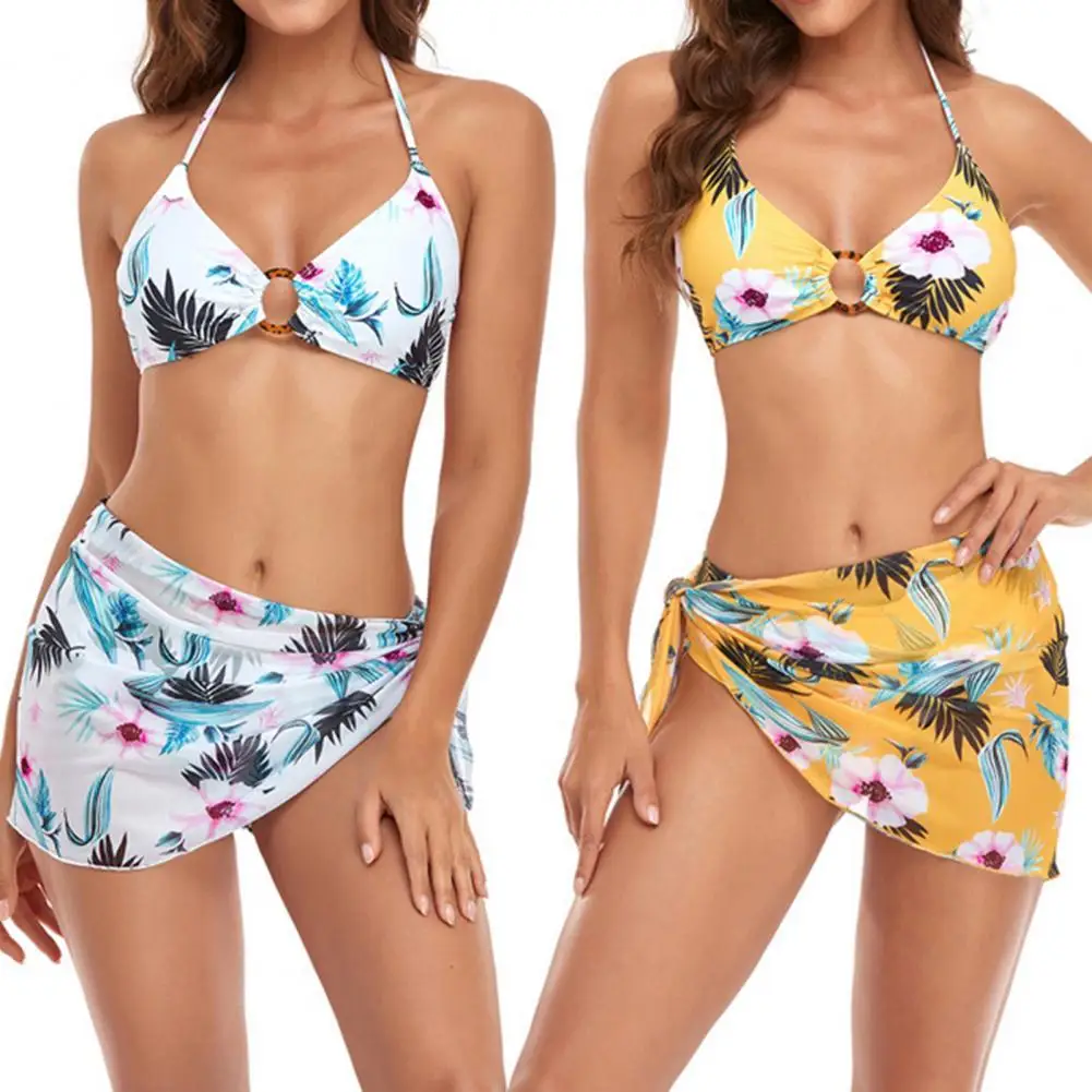 3 Pcs/Set Summer Swimwear  Young Style   Summer Swimsuit Knot Skirt Slim Hem Bathing Suit