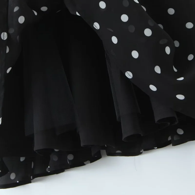 폴카 도트 무늬 꽃 장식 허리 조임 A라인 스윗 쿨 레트로 데이트 드레스 여성용 레트로 슬레 하이 웨이스트...