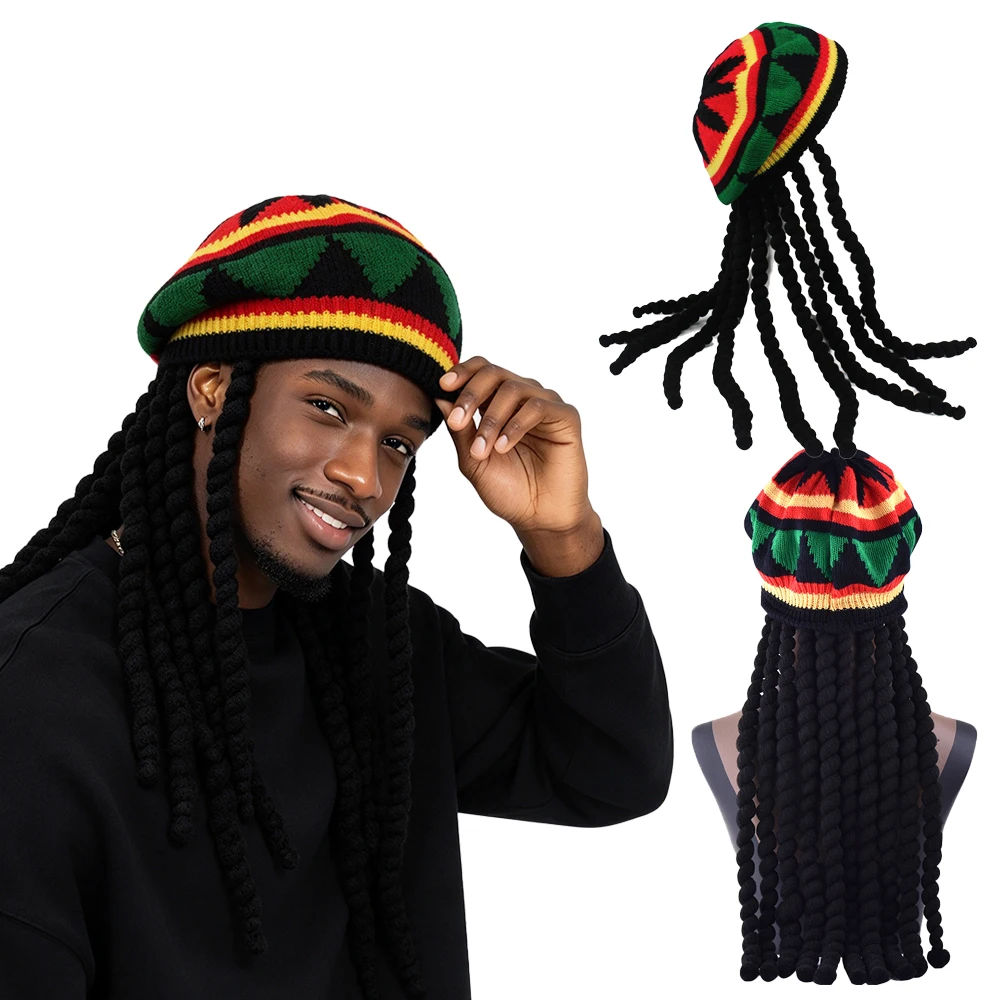Adult Knitted Dreadlock Hat Dreadlock Wig Hip-Hop Cap Knit Long Braid Headpiece Party Costume Prop Unisex Cosplay Halloween Hats