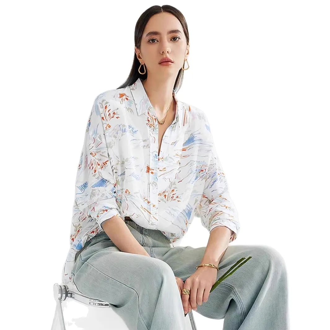 

Spring and Summer Hot-selling Heart-shaped Floral Collar Elegant and Casual Contrast Color Shirt Collar Women's Shirt