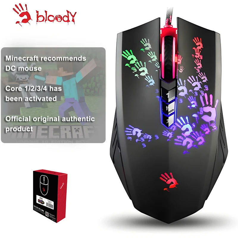 ماوس ألعاب A4Tech Bloody A60 - RGB Neon LED، 6200 CPI، 8 مفاتيح ماكرو، حذاء معدني X'Glide، 1000 هرتز قابل للتعديل، استجابة 0.2 مللي ثانية