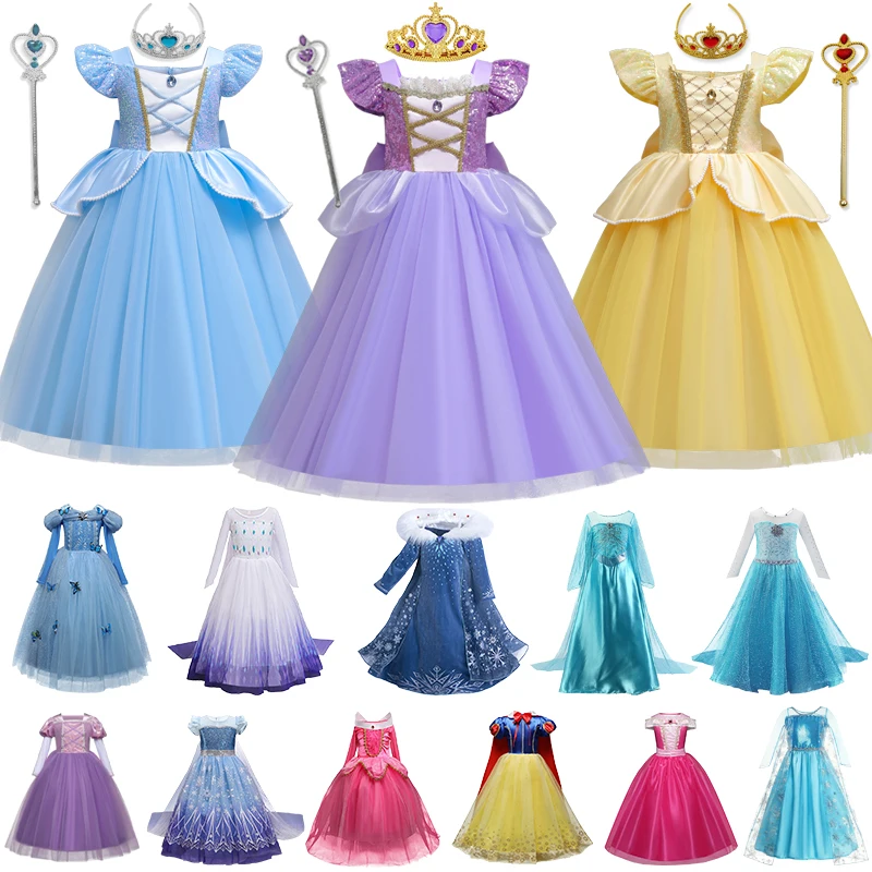 Girls Rapunzel Sleeping Beauty Aurora 2024 New Children Bella Costume Kids Cosplay Cinderella Princess Birthday Party Prom Dress