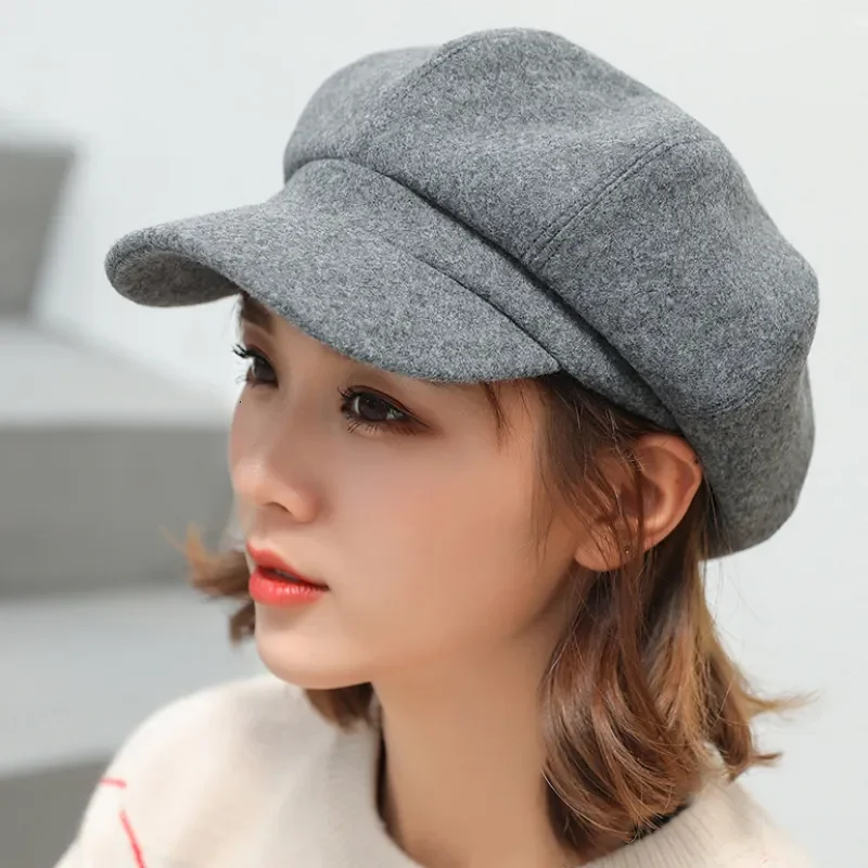 Autumn Winter Hats for Women Solid Plain Octagonal Newsboy Cap Men Ladies Casual Wool Hat Winter Beret Women Painter Cap