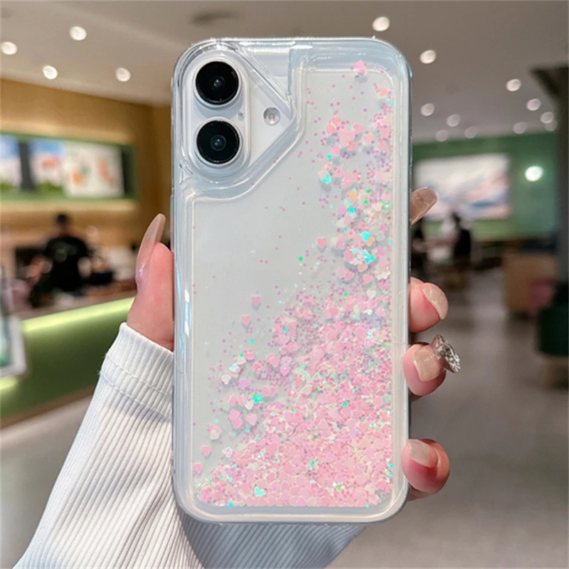 Glitter Quicksand Water Case For iPhone 16 15 14 Plus 13 12 Mini 11 Pro XS Max XR Transparent Soft Silicone Liquid Sand Cover