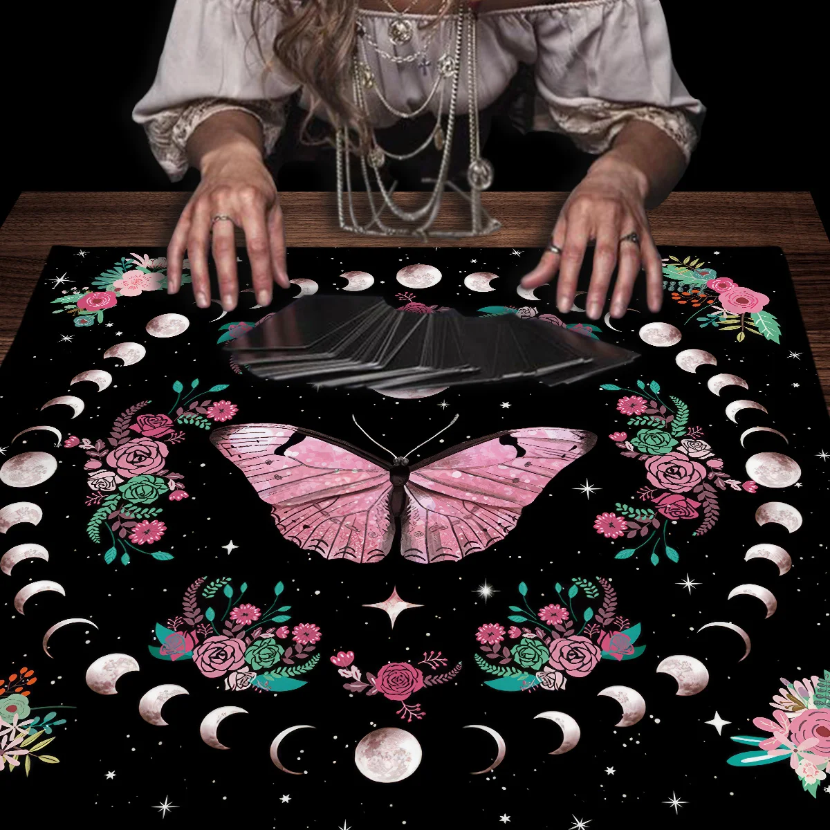 Pink butterfly Altar Table Cloth  flower Tarot Card Tablecloth  board game card pad Spiritual Oracle Card Pad Ritual Cloth