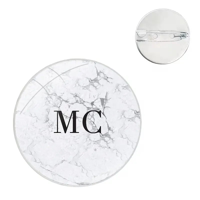 MONOGRAM MARBLE INITIALS Badge Brooch Pin Accessories For Clothes Backpack Decoration gift