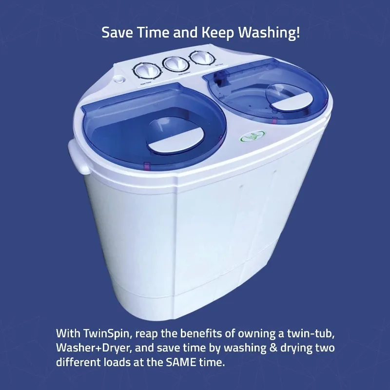 Portable Compact Mini Twin Tub Washing Machine w/Wash and Spin Cycle, Built-in Gravity Drain, 13lbs Capacity For Camping