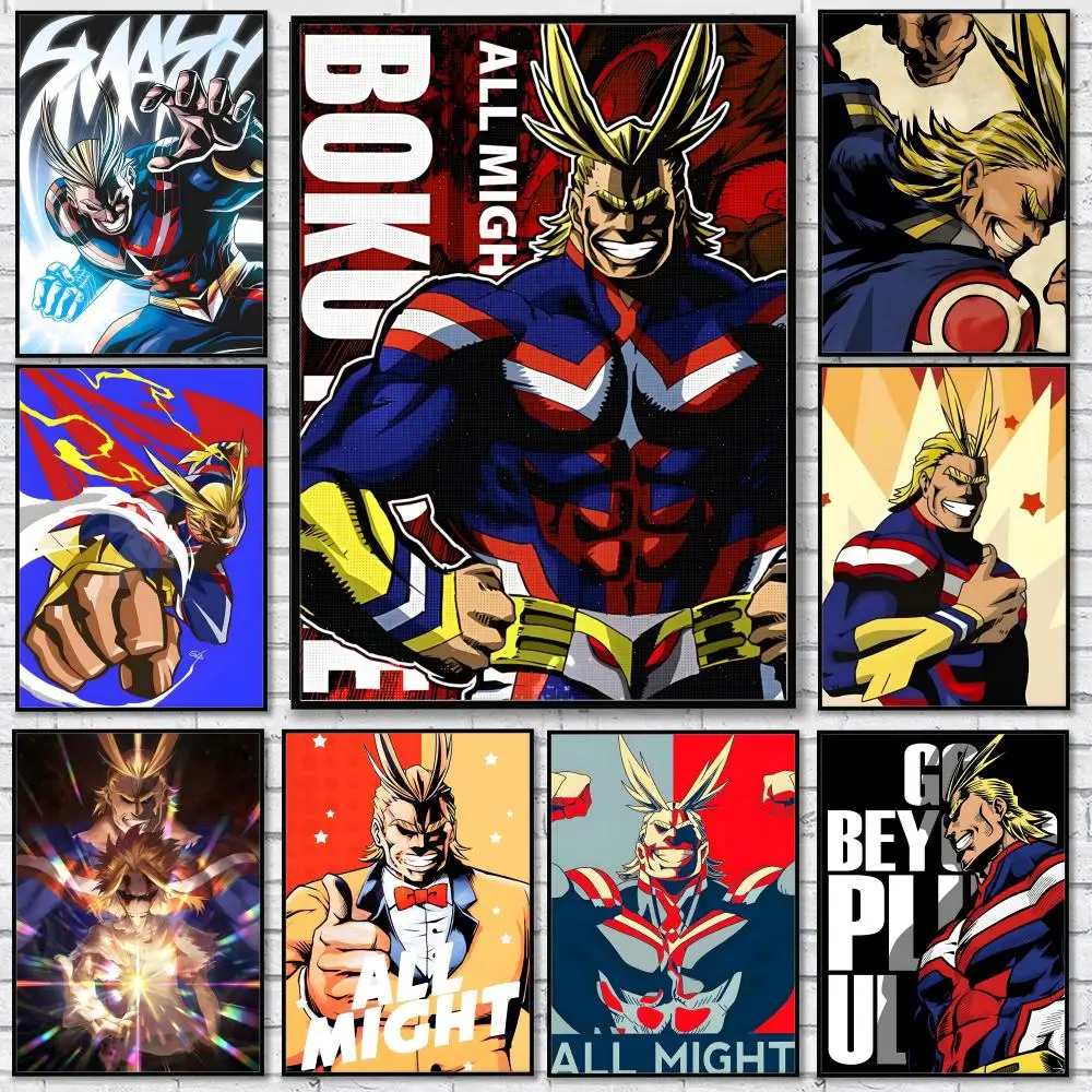 Anime Academia All Might Poster, wasserfester HD-Wandaufkleber, selbstklebendes Kunstposter, lichtbeständig, Heim- und Raumdekoration