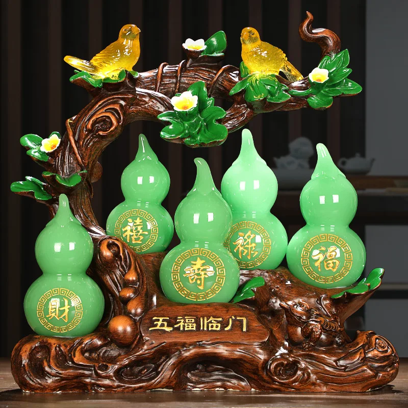 Chinese Fengshui Wufu Lingmen Zhaocai Zhenzhai Gourd Decoration Living Room Xuan Guan Wine Rack Decoration Opening Gifts