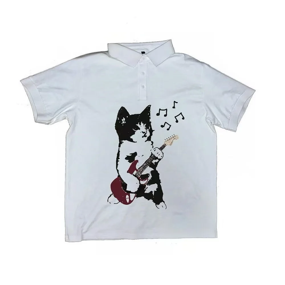 

Модный тренд y2k Футболка-поло с короткими рукавами Топ с принтом Темный готический винтажный летний уличный топ