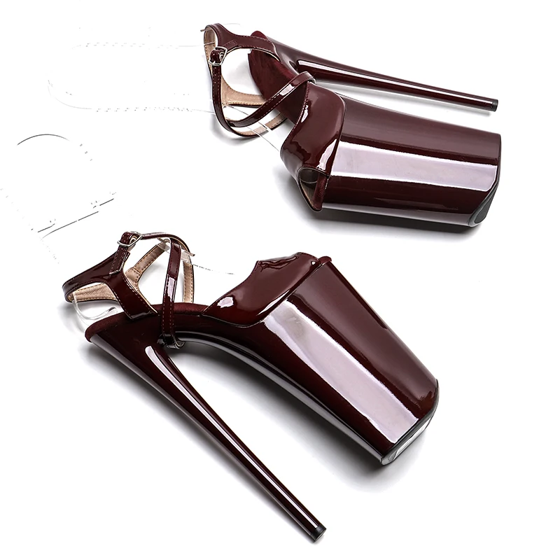Leecabe 26CM/10inches Patent Upper Small open toe sexy exotic High Heel platform party sandals Pole Dance shoes