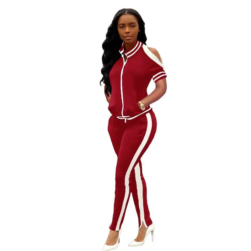 F099 Setelan Olahraga Kasual Musim Panas Wanita Baru dengan Ritsleting dan Belahan, Ensemble Modis untuk Wanita Aktif, Detail Ritsleting, Pakaian Kasual