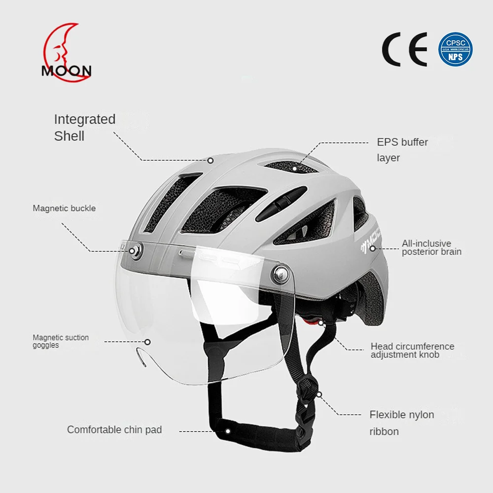 MOON Cycling Helmet With Magnetic Goggles Ultralight Breathable Road Mountain Bike Helmet For Man Women Sports Skating Scooter