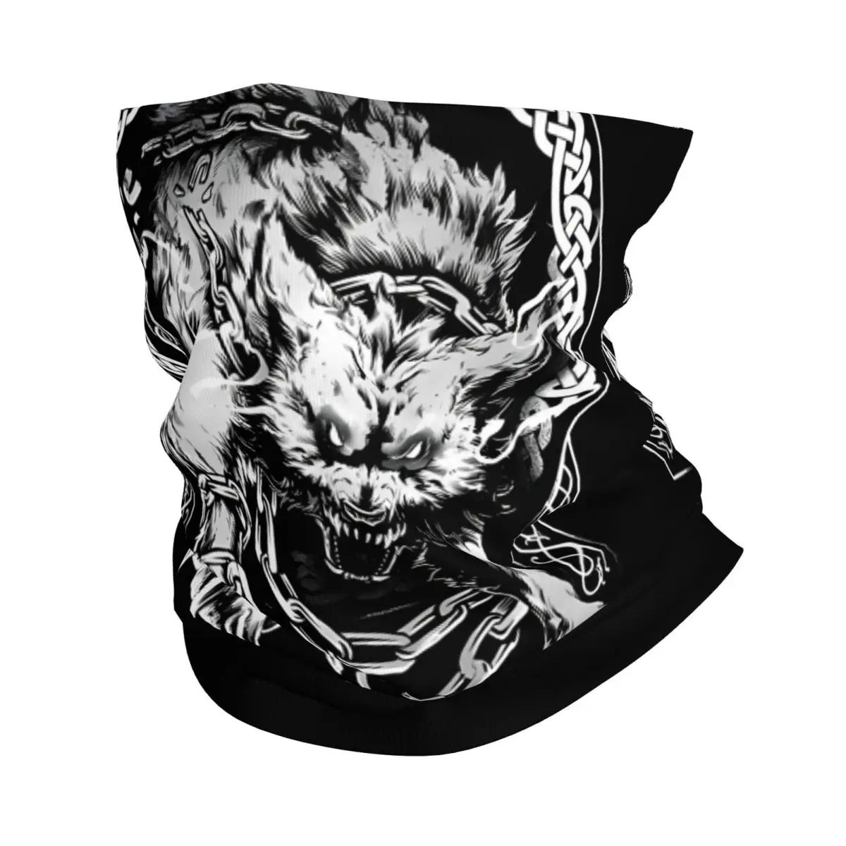 Fenrir Wolf Norse Mythology Ragnarok Knotwork Viking Scarf Neckerchief Neck Face Mask Polyester