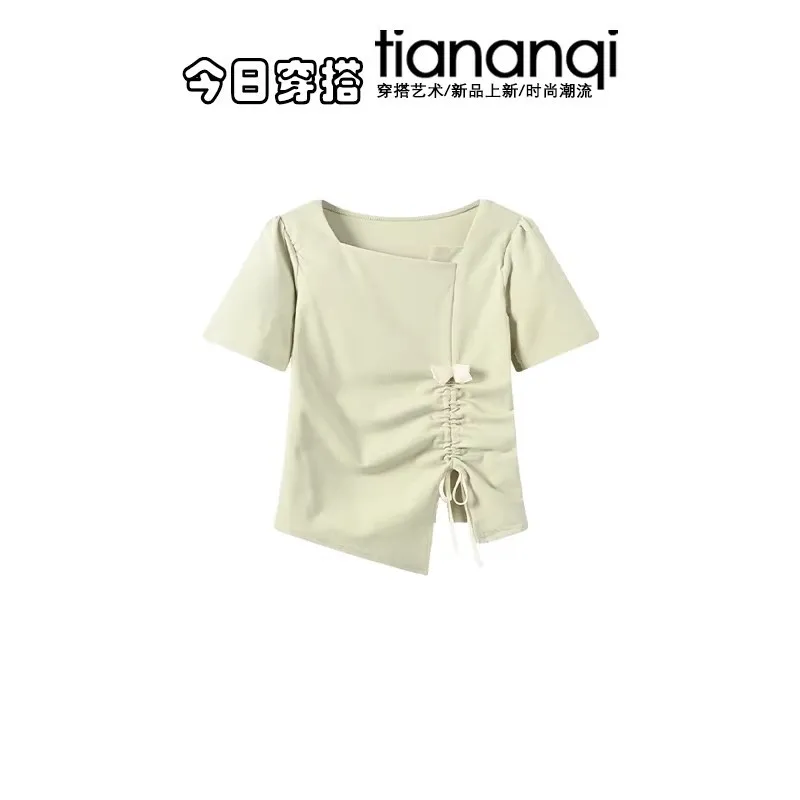Two Piece Set of Korean Style Short Sleeved T-shirt and Casual Slimming High Waisted Wide Leg Pants with a Design Sense