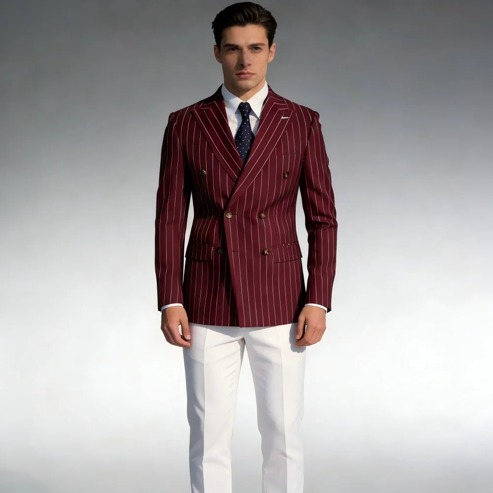 

Мужской коричневый полосатый пиджак, двубортный пиджак с остроконечными лацканами, весенний новый стиль, мужская верхняя одежда