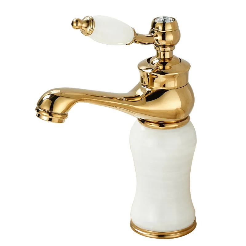 

European-style rose gold hot and cold water faucet, household washbasin, bathroom undercounter basin, all-copper basin, jade