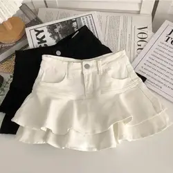 Mini saia feminina, elástico na cintura, simples, monocromática, casual, doce, elegante, nova, primavera e verão, 2023