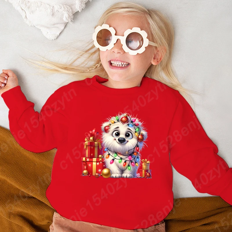 

Christmas Light Dog Print Pullovers Children Autumn And Winter Round Neck Pullovers Kids Girls Boys Casual Hoodeless Sweatshirts