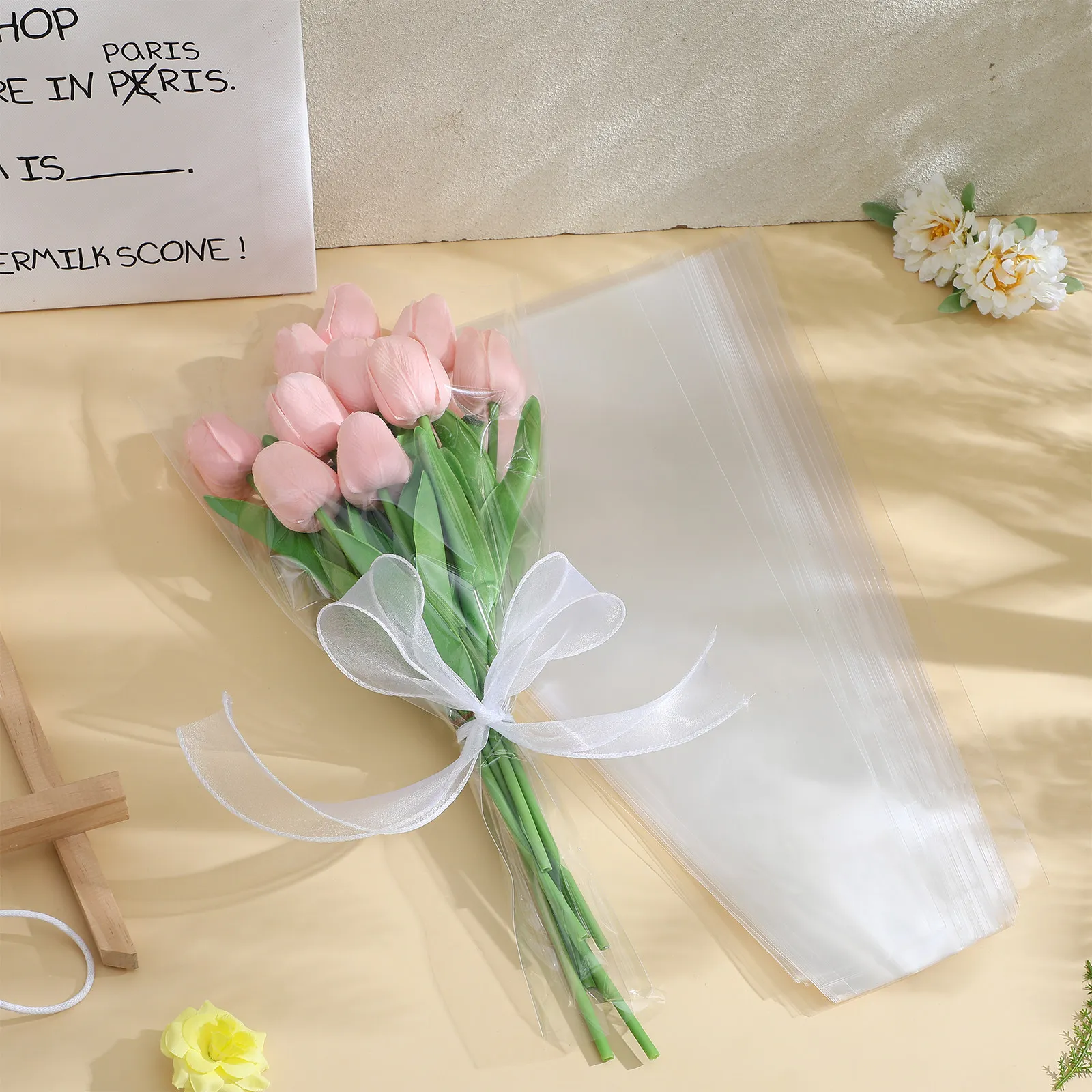 

50 шт. высококачественной целлофановой пленки в рулонах для цветочных букетов, флористических принадлежностей, элегантной подарочной упаковки, устойчивой к повреждениям