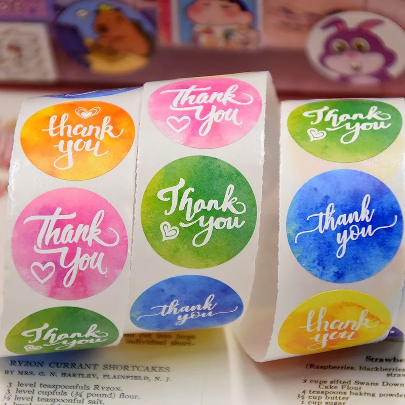 500 ชิ้น/ม้วน 1 นิ้วสีสันสติกเกอร์สําหรับห่อของขวัญ,ซีลซองจดหมาย,ขนาดเล็กอุปกรณ์สํานักงานธุรกิจ,Diy Decora