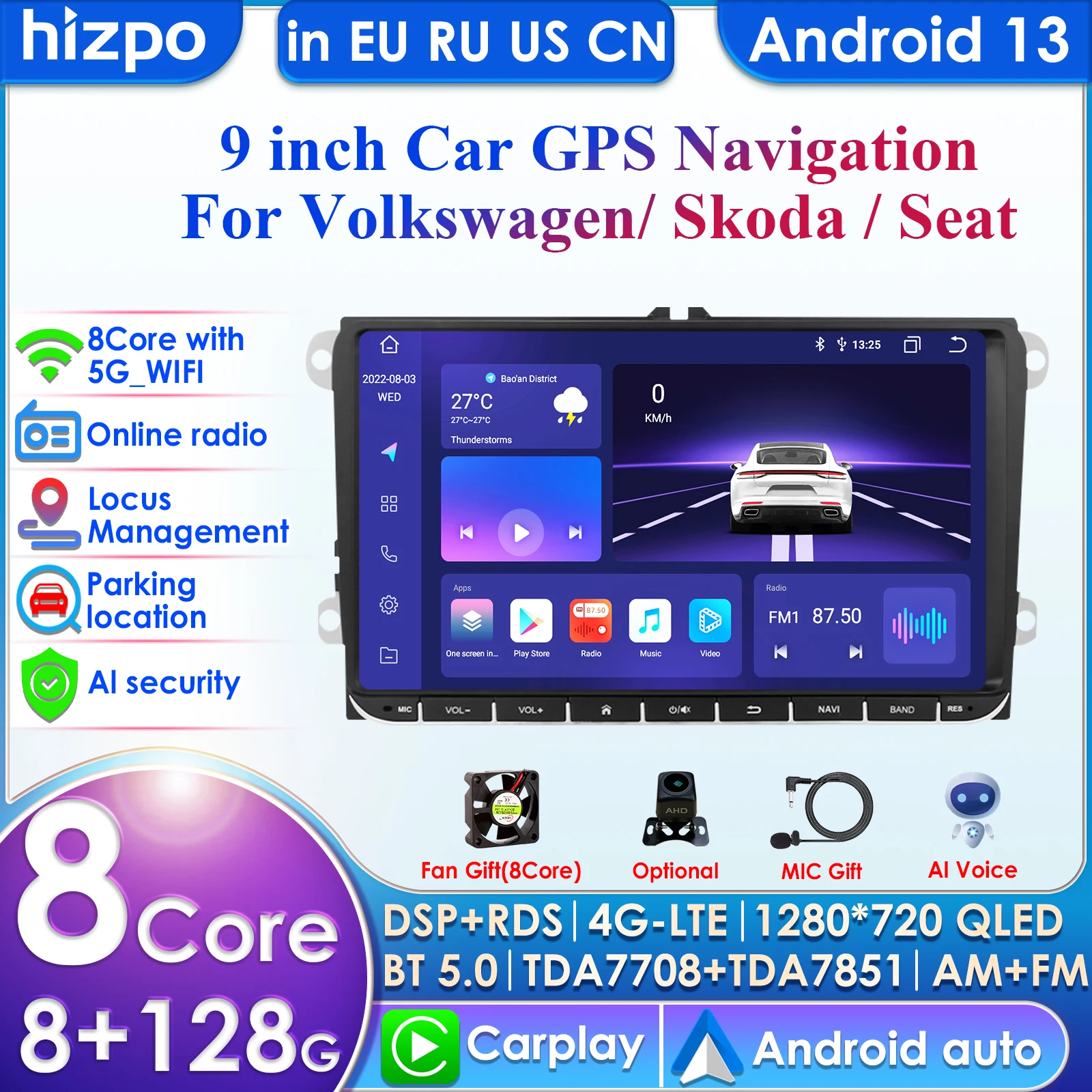 9'' AI 2Din Android Car Multimedia Player for VW Volkswagen Golf Polo Tiguan Passat B7 B6 SEAT Leon Skoda Octavia AutoRadio GPS