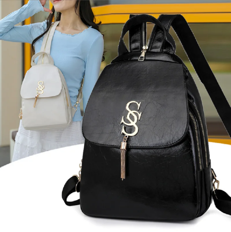 

New Fashion Women's Multifunctional Soft Leather Double Shoulder Bags Travel Backpacks Totes Chest Bag Crossbody Backpack