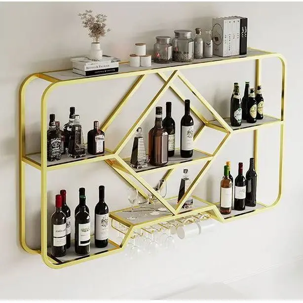 Bottle Rack Wine Rack Wall Mounted Bar Shelves With Hanging Wine Glass Rack Holder Floating Bar Whiskey Shelf Kitchen Storage